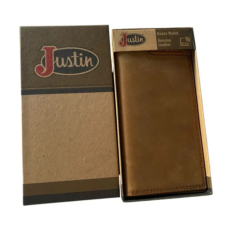 NWT Men’s JUSTIN'S RODEO GENUINE LEATHER WALLET Two Toned Brown 22054767W3